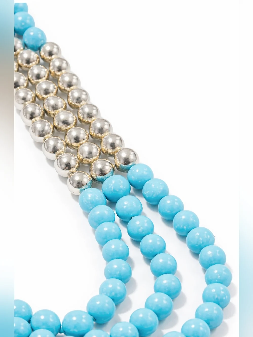 Vintage Genine Lucie Faux Turquoise Bead Multi Strand Necklace Silver Tone - Picture 2 of 6